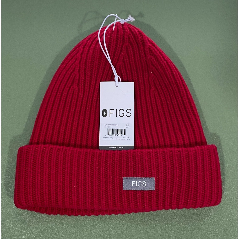 FIGS Oversized Beanie Red One Size Logo Unisex Nursing Medical Health New